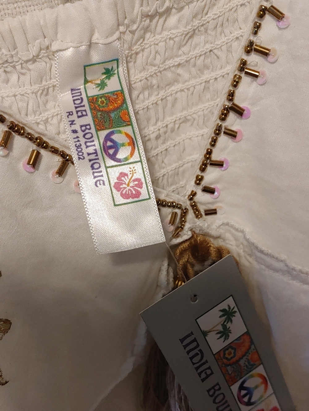 India Boutique White Maxi Dress with Gold Embroidery and Tassels - Picture 4 of 5